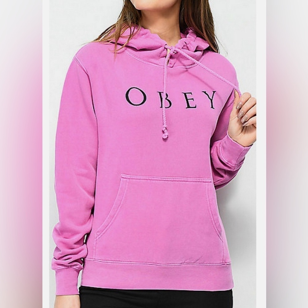 OBEY Women's Pink Hoodie Fleece Pink Rare